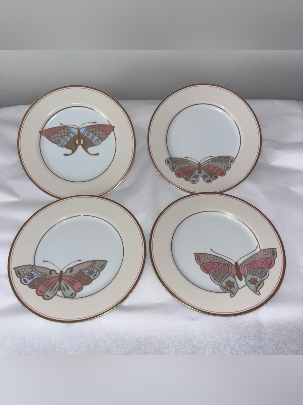 Fitz & Floyd Papillon D'Orient vintage butterfly gold rimmed salad plates - 4